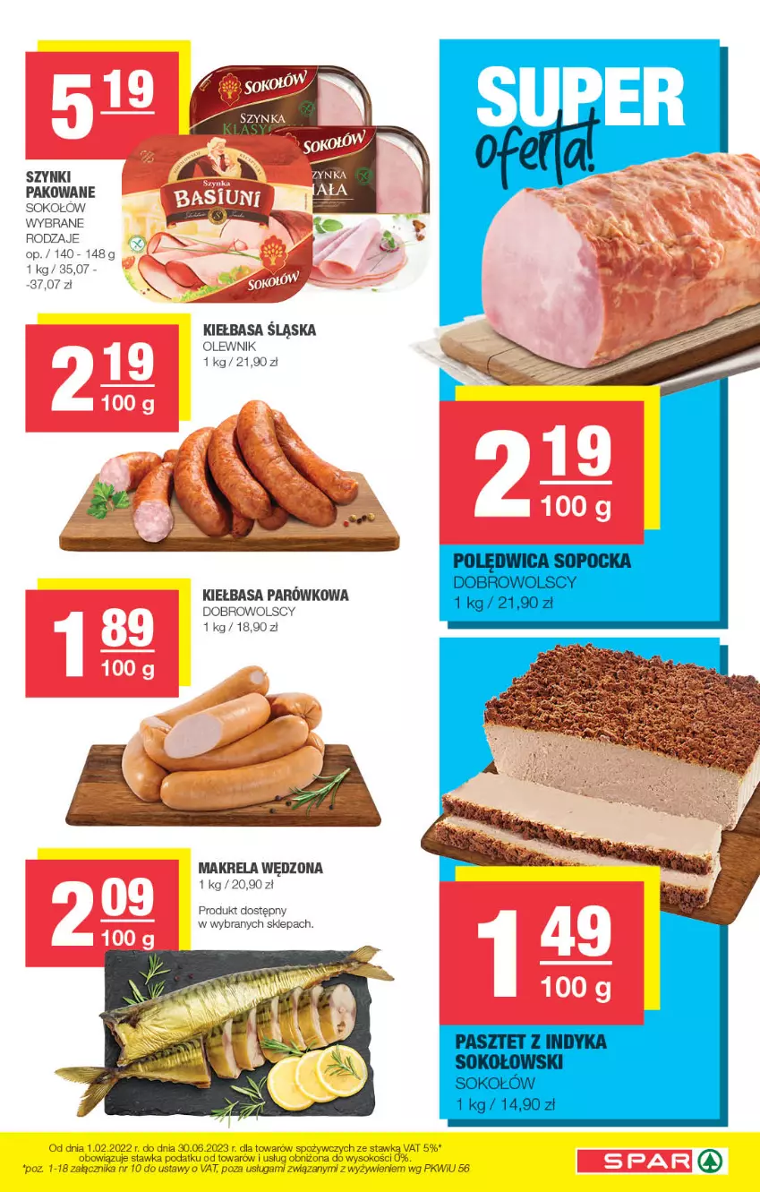 Gazetka promocyjna Spar - Spar - ważna 29.01 do 08.02.2023 - strona 5 - produkty: Kiełbasa, Kiełbasa śląska, Olewnik, Sok, Sokołów