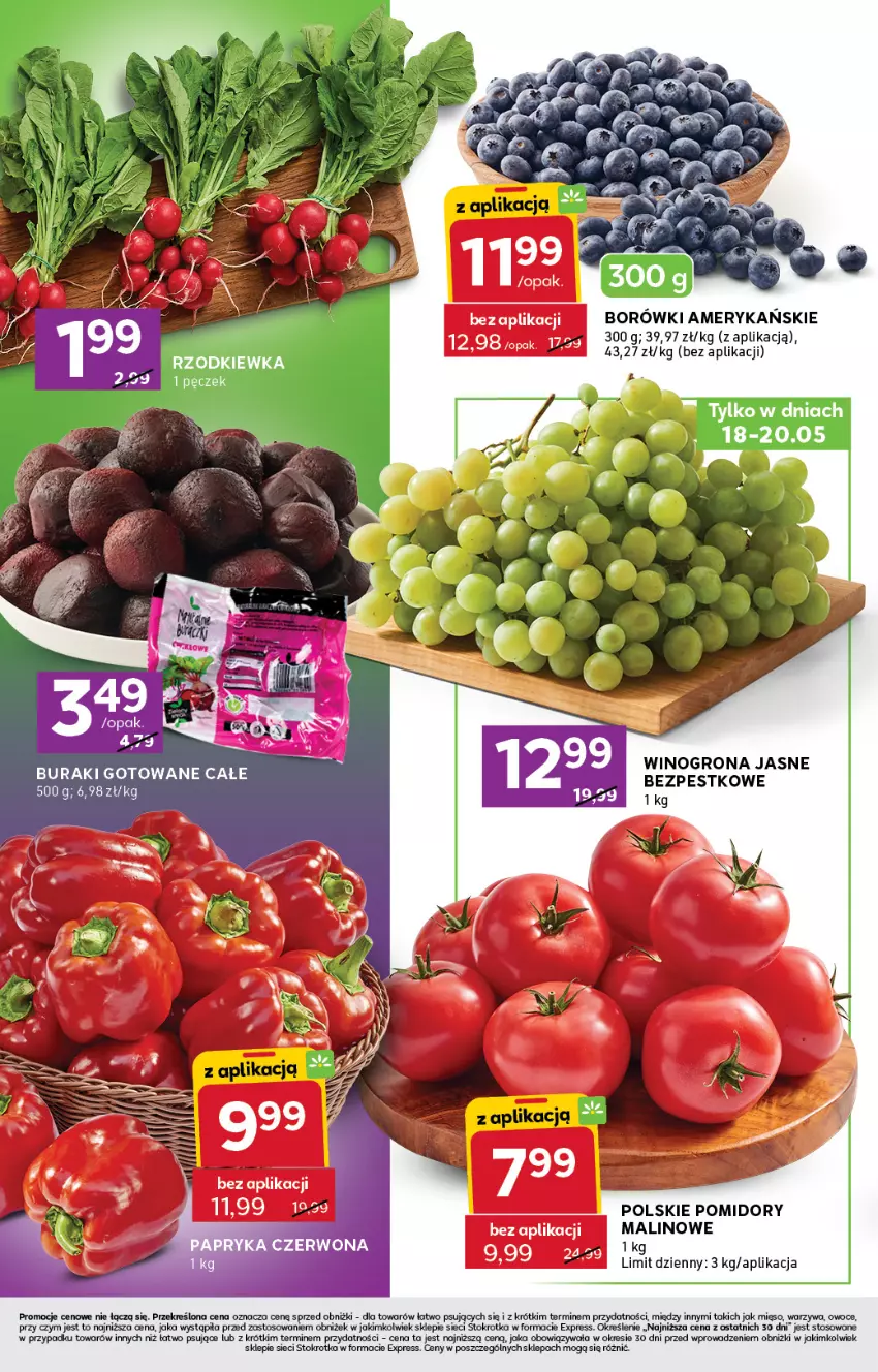 Gazetka promocyjna Stokrotka - Stokrotka Express - ważna 14.05 do 20.05.2026 - strona 2 - produkty: Buraki, Fa, LG, Mięso, Owoce, Pomidory, Rzodkiewka, Saska, Warzywa, Wino, Winogrona