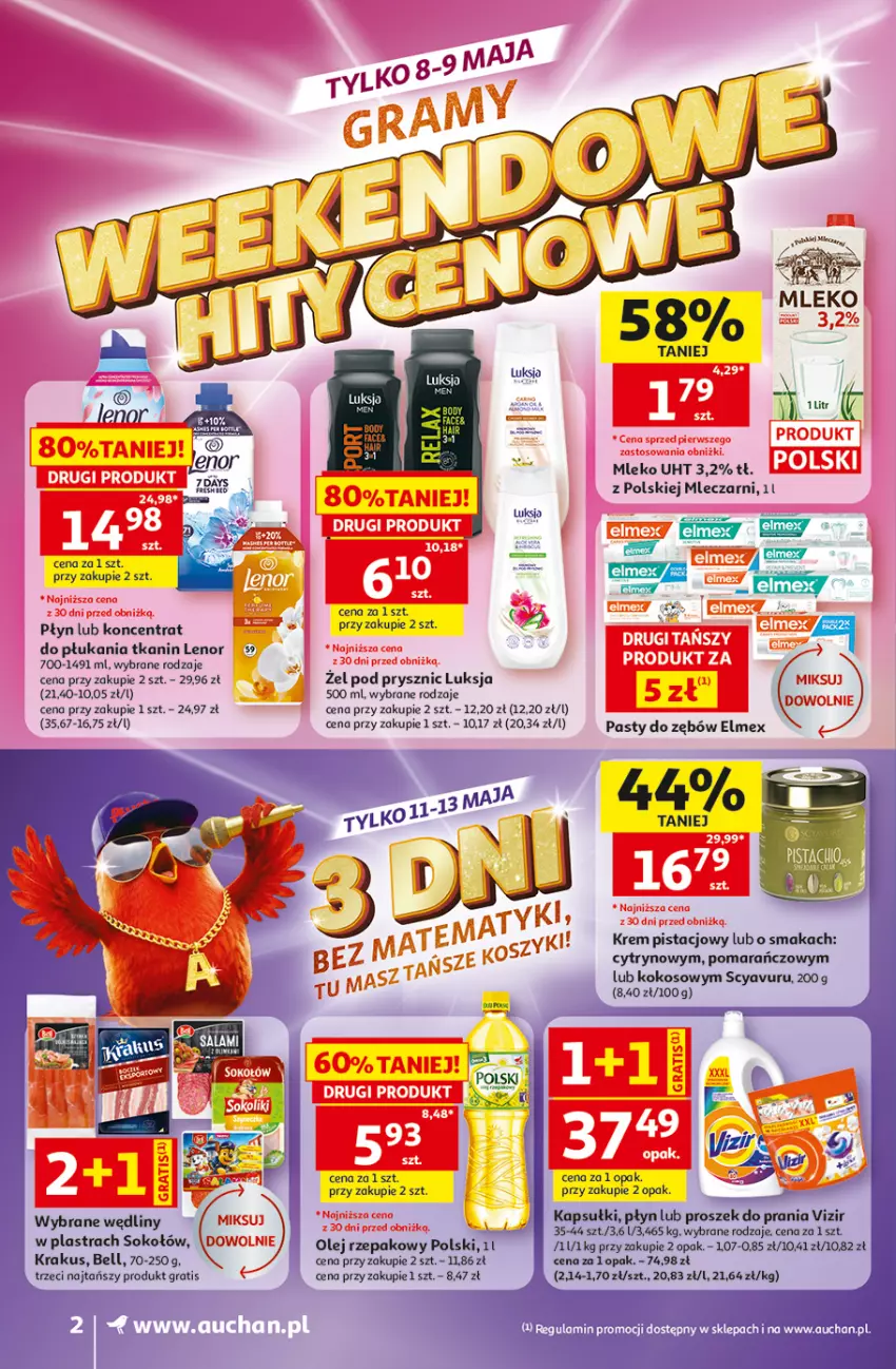 Gazetka promocyjna Auchan - Gazetka 30 Lat Supermarket Auchan - ważna 07.05 do 13.05.2026 - strona 2 - produkty: Elmex, Gra, Kokos, Krem pistacjowy, Lenor, Luksja, Mleko, Olej, Olej rzepakowy, Proszek do prania, Sok, Sokołów