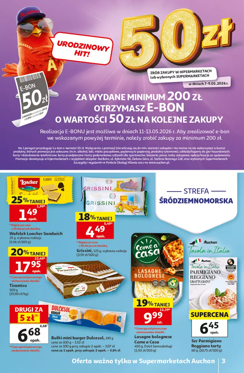 Gazetka promocyjna Auchan - Gazetka 30 Lat Supermarket Auchan - ważna 07.05 do 13.05.2026 - strona 3 - produkty: Burger, Gra, Grissini, Lasagne, Lasagne bolognese, Ser, Wafelek
