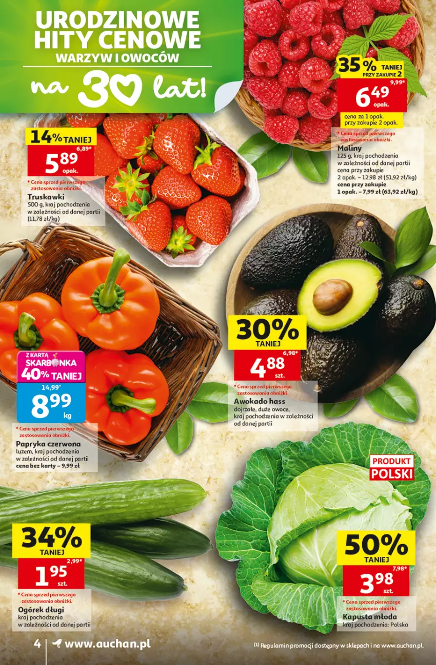 Gazetka promocyjna Auchan - Gazetka 30 Lat Supermarket Auchan - ważna 07.05 do 13.05.2026 - strona 4 - produkty: Ogórek, Owoce, Papryka, Papryka czerwona, Truskawki