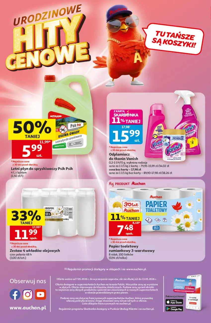 Gazetka promocyjna Auchan - Gazetka 30 Lat Supermarket Auchan - ważna 07.05 do 13.05.2026 - strona 8 - produkty: Odplamiacz, Olej, Papier, Papier toaletowy, Płyn do spryskiwaczy, Rum, Tera, Vanish