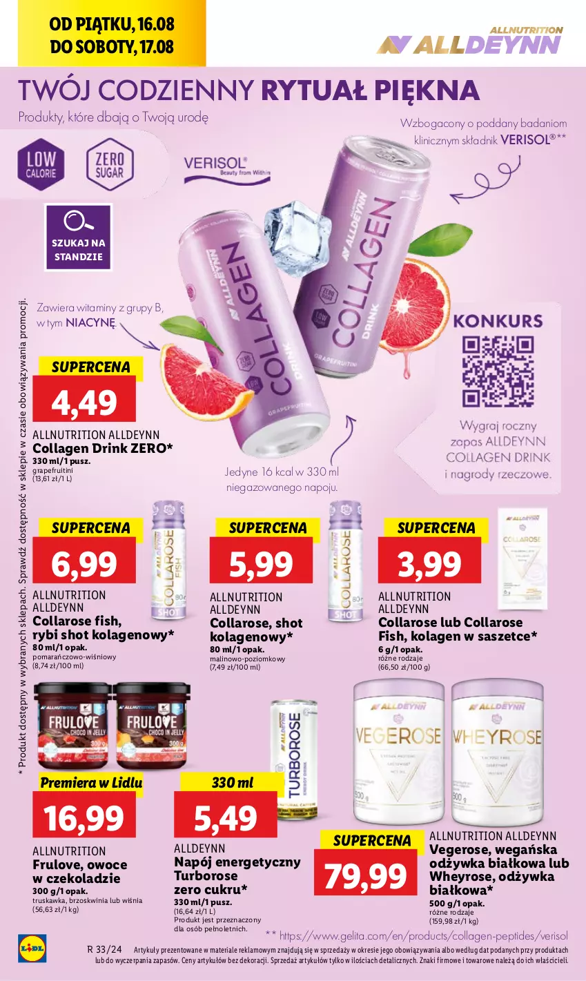 Gazetka promocyjna Lidl - GAZETKA - ważna 16.08 do 17.08.2024 - strona 30 - produkty: Danio, Gra, Kolagen, Napój, Napój energetyczny, Odżywka, Owoce