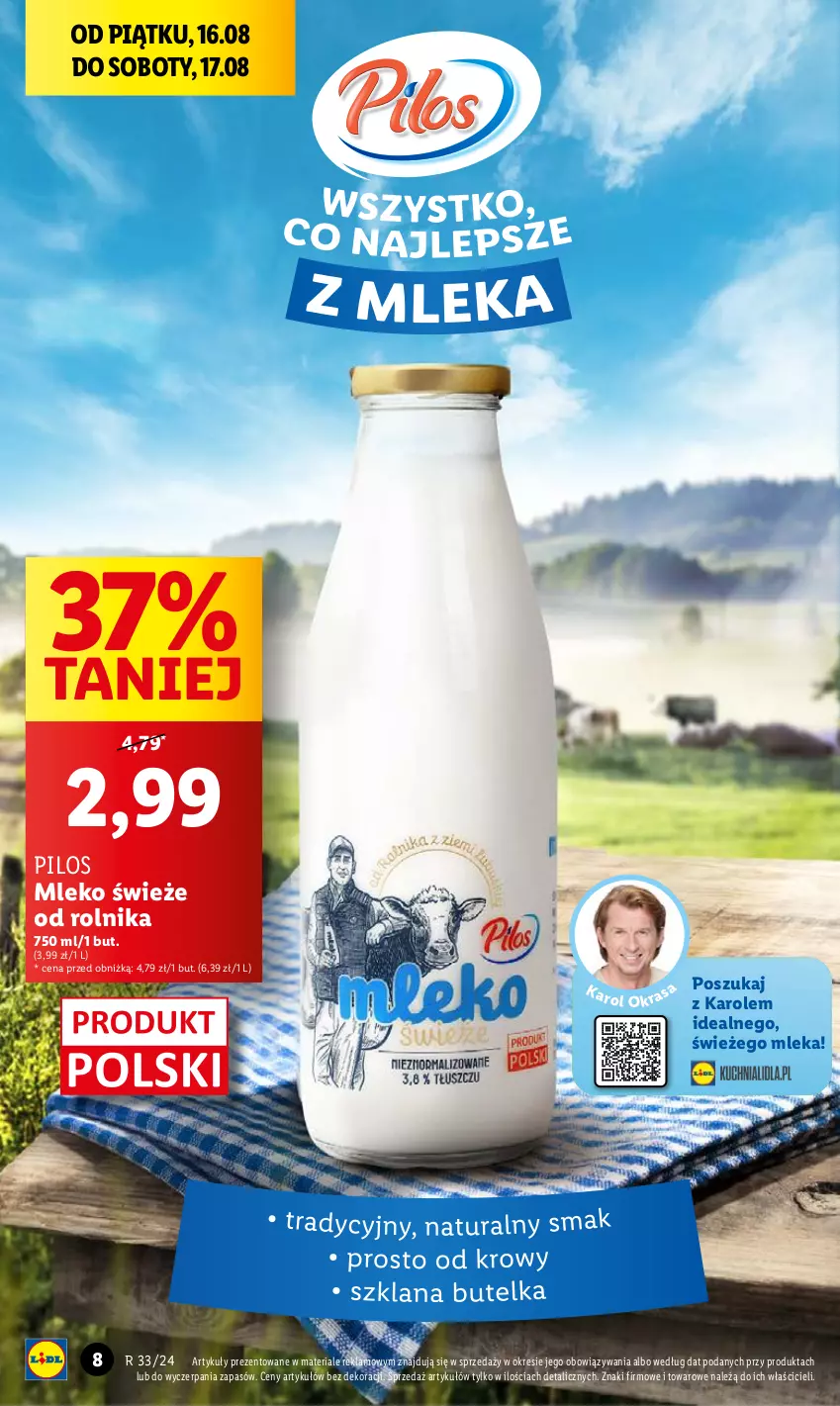 Gazetka promocyjna Lidl - GAZETKA - ważna 16.08 do 17.08.2024 - strona 8 - produkty: Mleko, Pilos, Rolnik