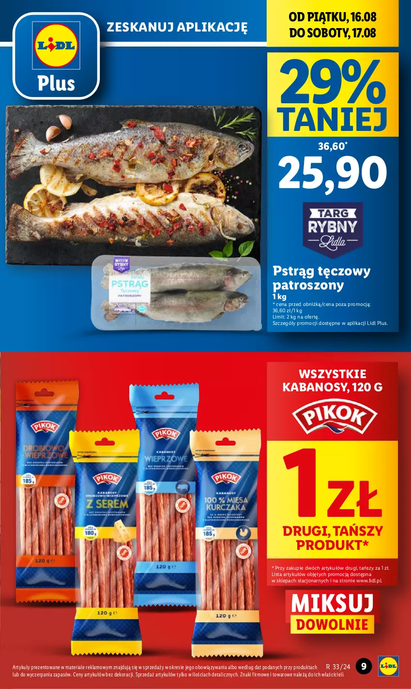 Gazetka promocyjna Lidl - GAZETKA - ważna 16.08 do 17.08.2024 - strona 9 - produkty: Kabanos, Pstrąg, Pstrąg tęczowy