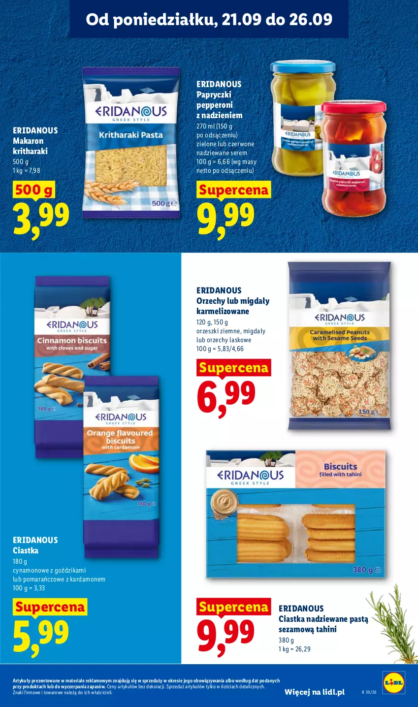 Gazetka promocyjna Lidl - Gazetka ważna od 21.09. do 23.09 - ważna 21.09 do 23.09.2026 - strona 47 - produkty: Ciastka, Makaron, Migdały, Orzeszki, Orzeszki ziemne, Ser, Sezam