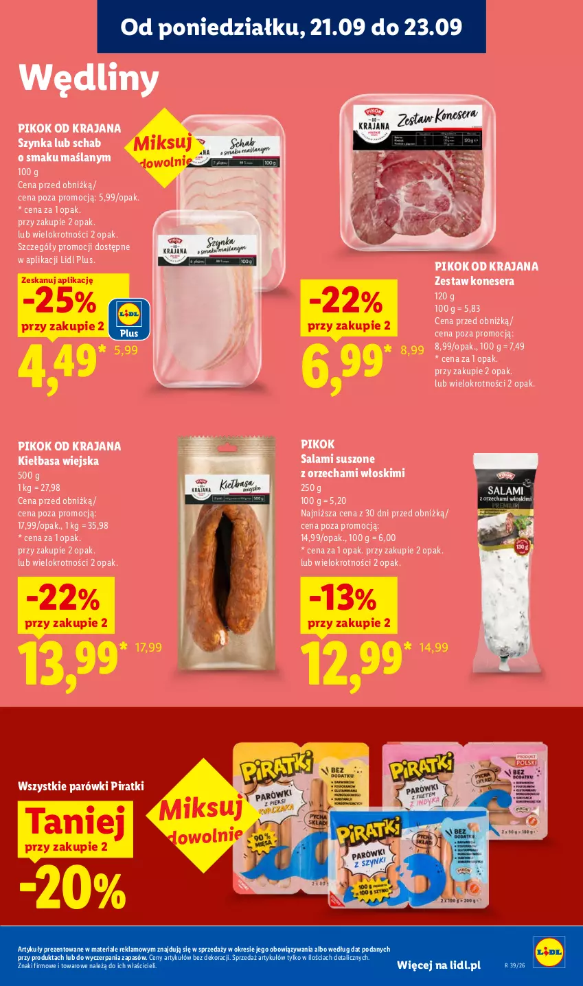 Gazetka promocyjna Lidl - Gazetka ważna od 21.09. do 23.09 - ważna 21.09 do 23.09.2026 - strona 63 - produkty: Kiełbasa, Kiełbasa wiejska, Parówki, PIKOK, Salami, Ser, Szynka