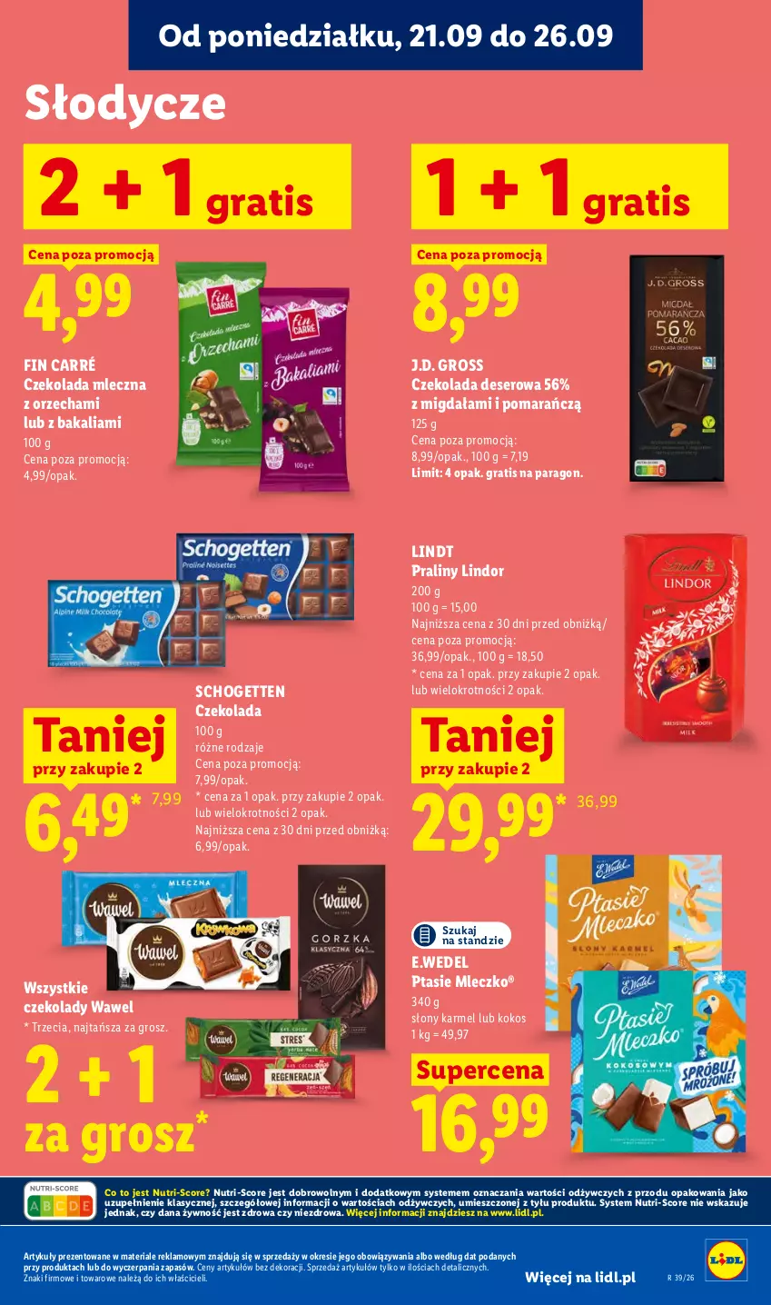 Gazetka promocyjna Lidl - Gazetka ważna od 21.09. do 23.09 - ważna 21.09 do 23.09.2026 - strona 69 - produkty: Czekolada, Czekolada mleczna, Deser, Gra, Kokos, Lindor, Lindt, Mleczko, Praliny, Ptasie mleczko, Schogetten, Ser, Wawel