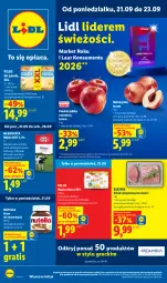Gazetka promocyjna Lidl - Gazetka ważna od 21.09. do 23.09 - Gazetka - ważna od 23.09 do 23.09.2026 - strona 1 - produkty: Nutella, Ser, Gra, Mlekovita, Laur, Pilos, Schab wieprzowy, Gouda, Masło, Nektar, Jabłka, Mleko
