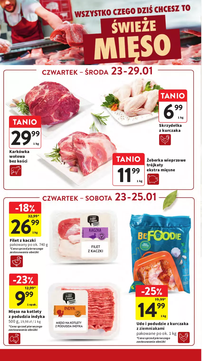 Gazetka promocyjna Intermarche - Gazetka Intermarche - ważna 23.01 do 29.01.2025 - strona 10 - produkty: Kotlet, Kurczak, Mięso, Podudzie z kurczaka, Skrzydełka z kurczaka