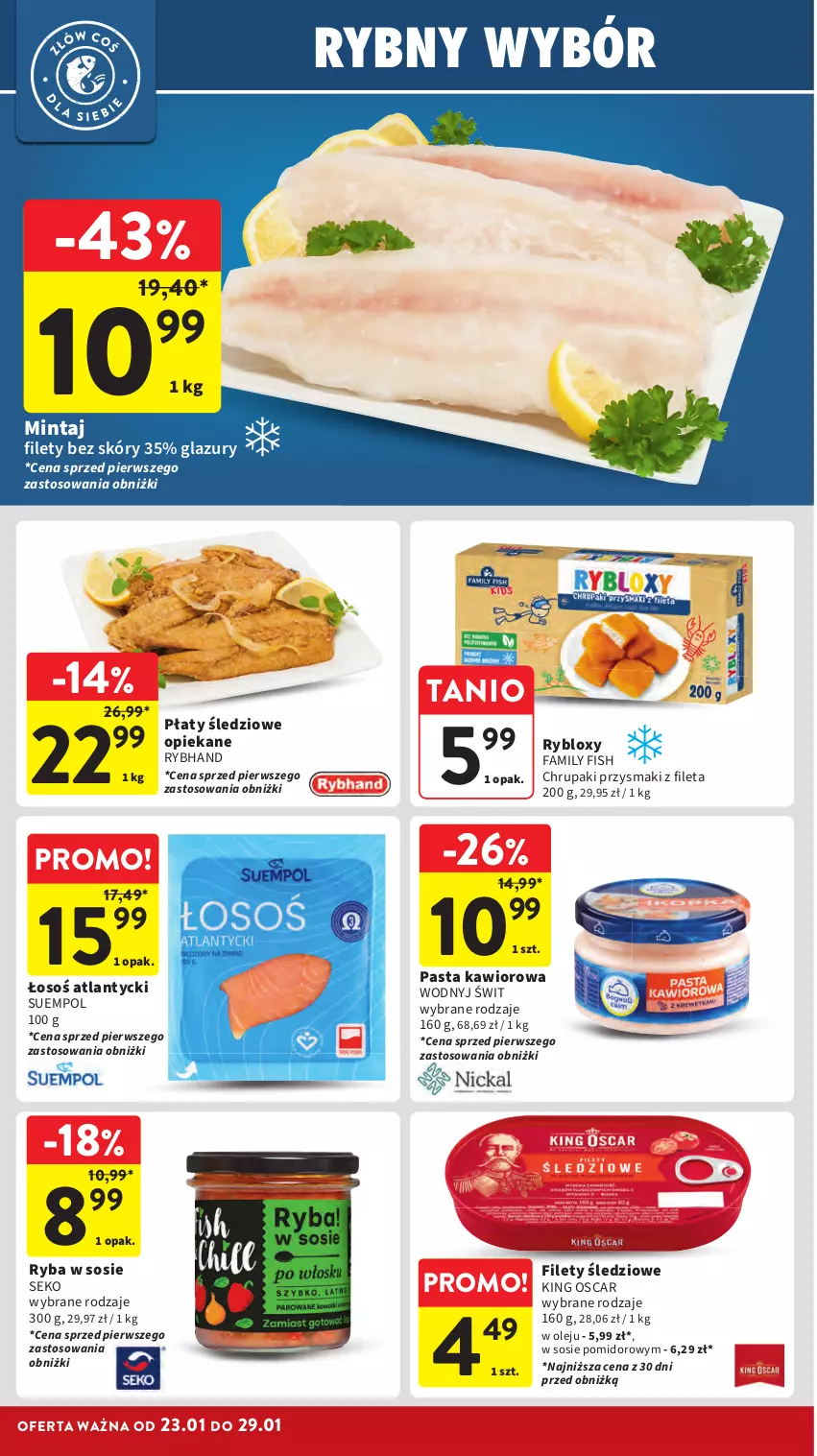 Gazetka promocyjna Intermarche - Gazetka Intermarche - ważna 23.01 do 29.01.2025 - strona 14 - produkty: Fa, Kawior, Lazur, Mintaj, Olej, Płaty śledziowe, Przysmaki, Ryba, SEKO, Sos, Suempol