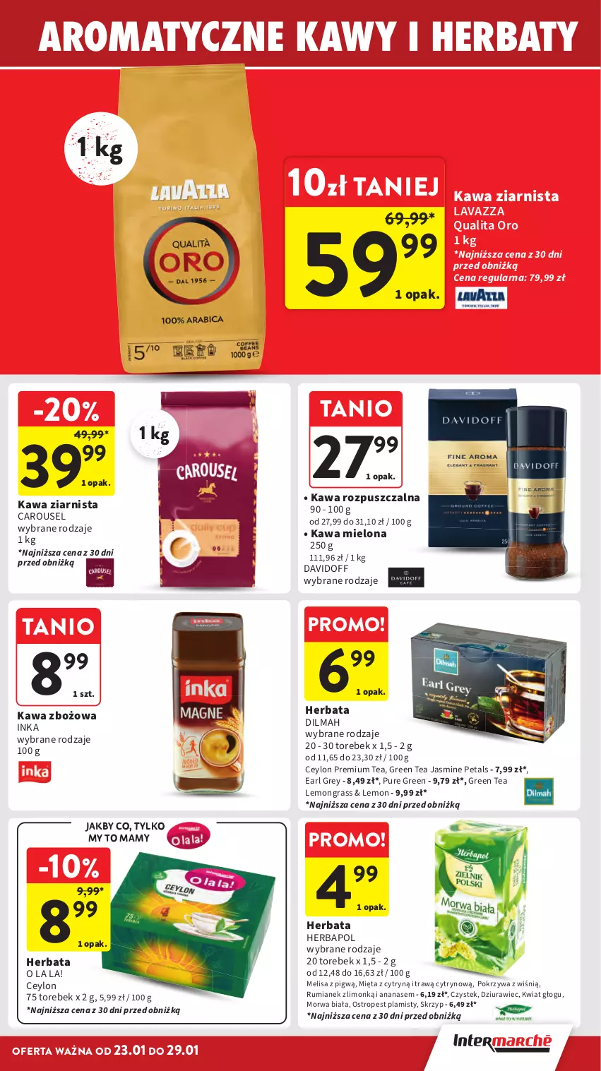 Gazetka promocyjna Intermarche - Gazetka Intermarche - ważna 23.01 do 29.01.2025 - strona 21 - produkty: Ananas, Davidoff, Dilmah, Earl Grey, Gra, Herbapol, Herbata, Inka, Kawa, Kawa mielona, Kawa rozpuszczalna, Kawa zbożowa, Kawa ziarnista, Lavazza, Mięta, Ostropes, Pur, Rum, Stek