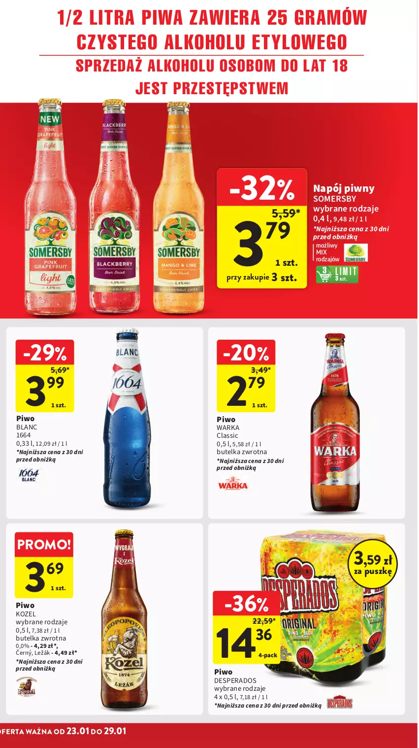 Gazetka promocyjna Intermarche - Gazetka Intermarche - ważna 23.01 do 29.01.2025 - strona 28 - produkty: Desperados, Gra, Kozel, Napój, Piwa, Piwo, Somersby, Warka