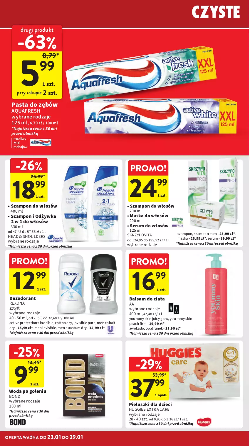 Gazetka promocyjna Intermarche - Gazetka Intermarche - ważna 23.01 do 29.01.2025 - strona 30 - produkty: Aquafresh, Balsam do ciała, Dezodorant, Dzieci, Huggies, Maska, Maska do włosów, Odżywka, Pasta do zębów, Pur, Rexona, Rum, Ser, Serum, Serum do włosów, Szampon, Woda, Woda po goleniu