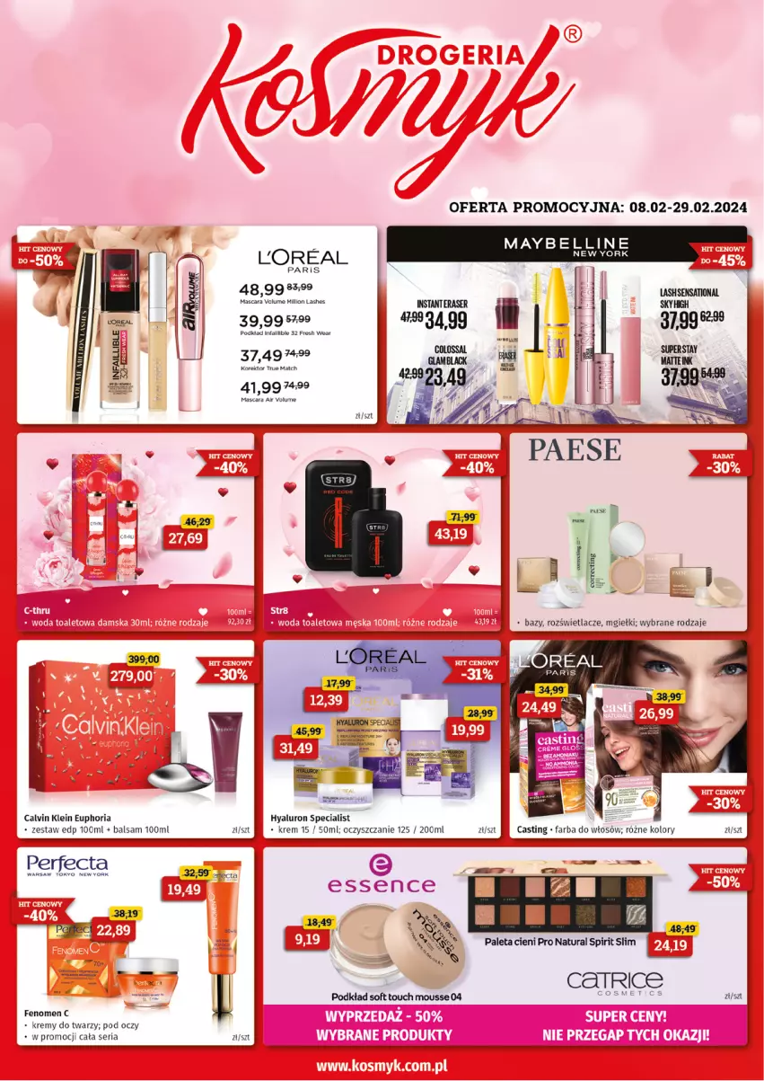 Gazetka promocyjna Kosmyk - Gazetka - ważna 01.02 do 29.02.2024 - strona 1 - produkty: Bell, Calvin Klein, Fa, Lion, Maybelline, Perfecta, Podkład, Ser