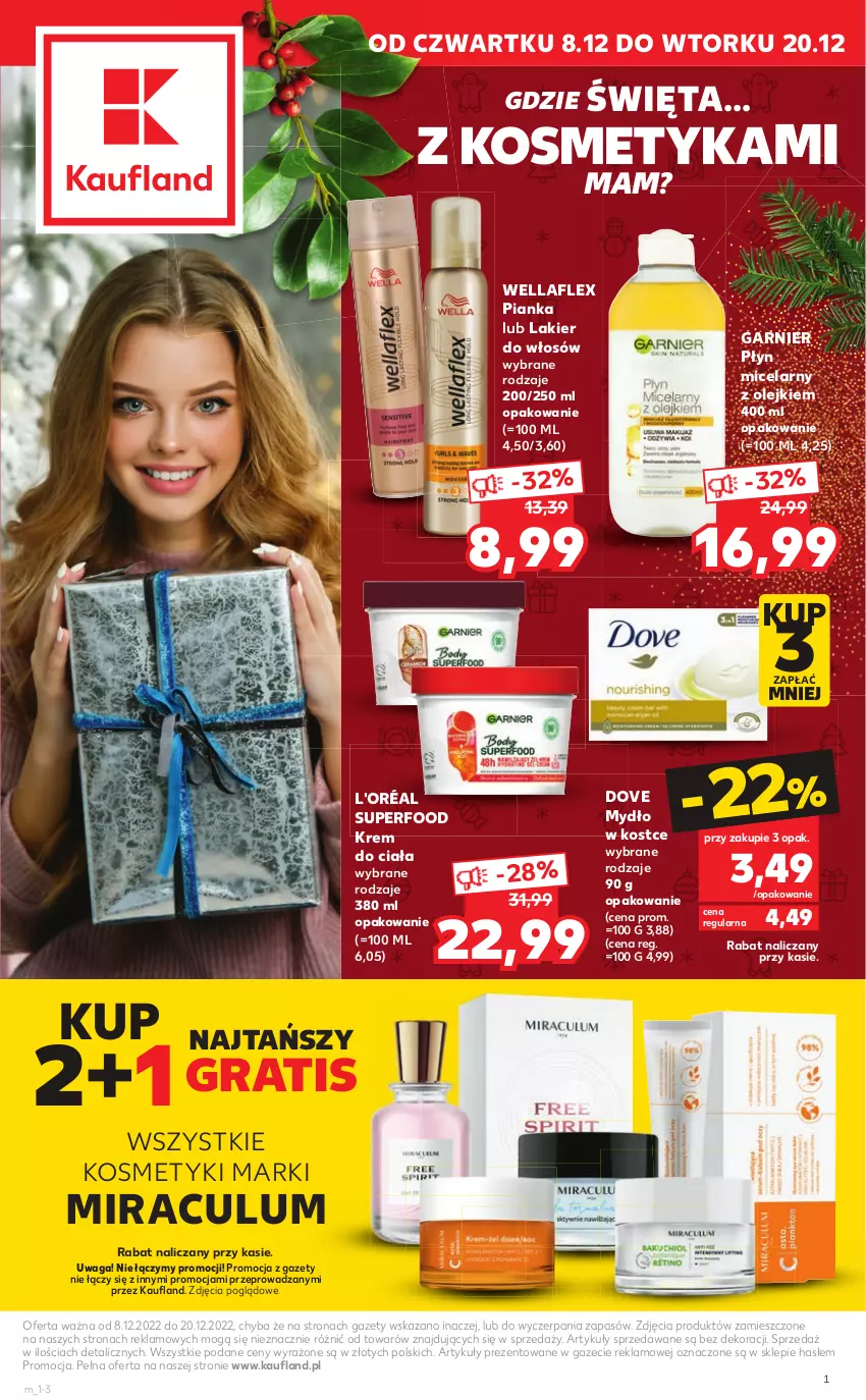 Gazetka promocyjna Kaufland - ULOTKA DANONE - ważna 08.12 do 20.12.2022 - strona 1 - produkty: Dove, Garnier, Gra, Krem do ciała, Lakier, Lakier do włosów, Mydło, Olej, Płyn micelarny, Waga, Wella, Wellaflex