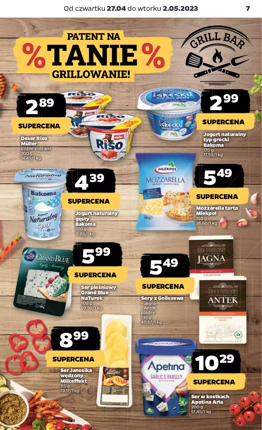 Gazetka promocyjna Netto - Artykuły spożywcze - ważna 27.04 do 02.05.2023 - strona 7 - produkty: Bakoma, Deser, Gra, Jogurt, Jogurt naturalny, Mozzarella, Müller, NaTurek, Ser, Ser pleśniowy, Tarta