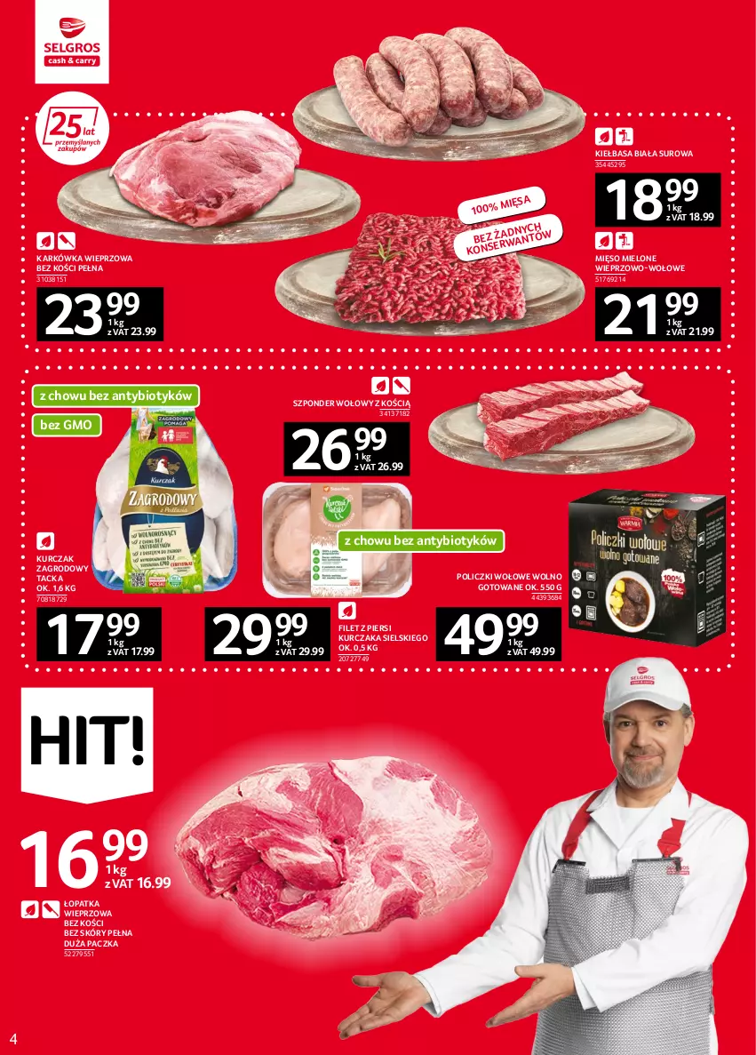 Gazetka promocyjna Selgros - Oferta spożywcza - ważna 08.09 do 21.09.2022 - strona 4 - produkty: Filet z piersi kurczaka, Karkówka wieprzowa, Kiełbasa, Kiełbasa biała, Kurczak, Mięso, Mięso mielone, Policzki wołowe, Szponder wołowy