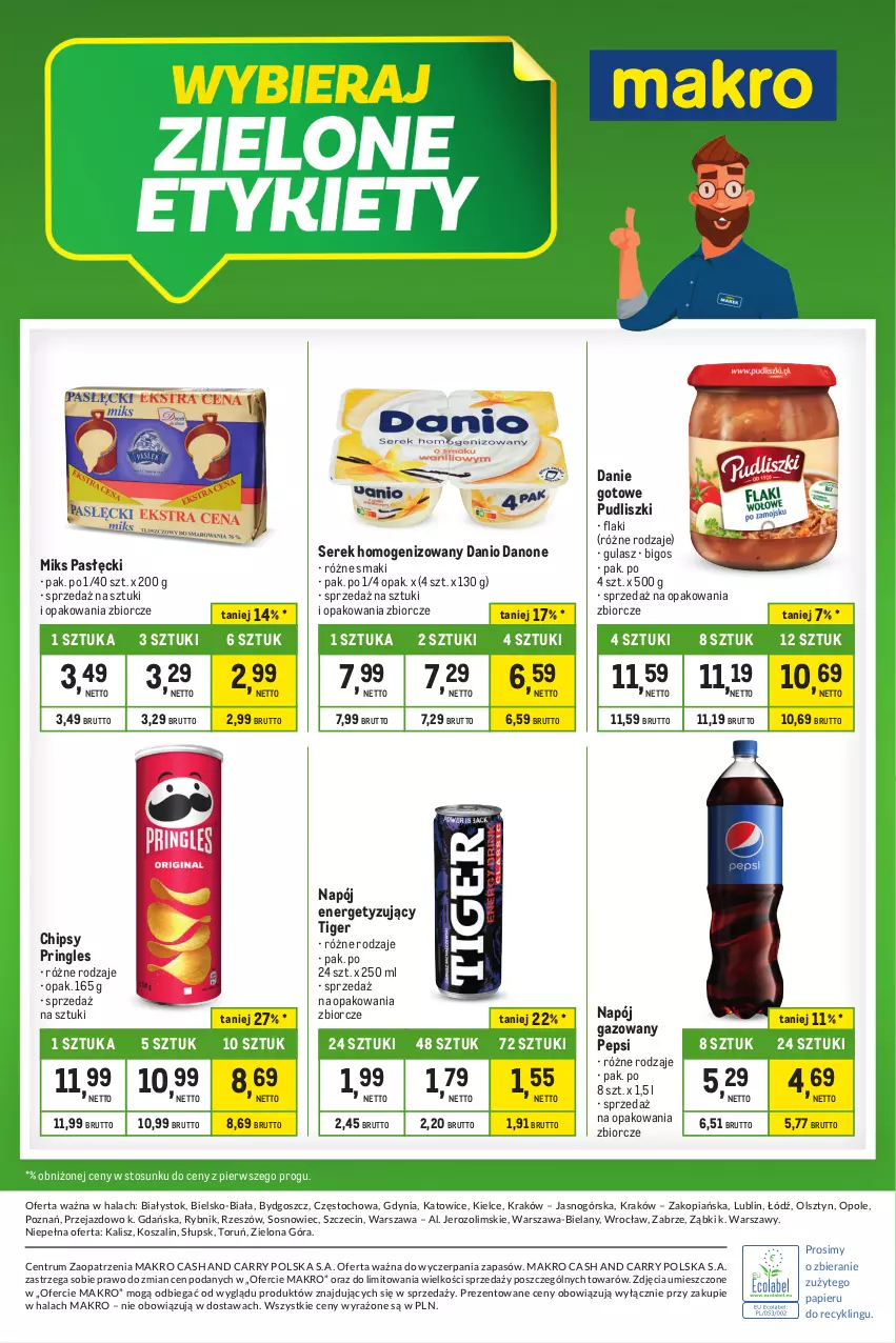 Gazetka promocyjna Makro - Kupujesz więcej płacisz mniej - ważna 23.01 do 19.02.2024 - strona 22 - produkty: Bigos, Chipsy, Danie gotowe, Danio, Danone, Flaki, Kosz, Napój, Napój gazowany, Papier, Pepsi, Pringles, Pudliszki, Rum, Ser, Serek, Serek homogenizowany, Sos, Szal, Tiger