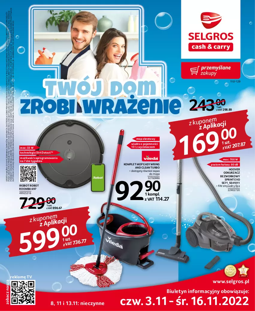 Gazetka promocyjna Selgros - Katalog Sprzątanie - ważna 03.11 do 16.11.2022 - strona 1 - produkty: Fa, Gra, IRobot, LG, Mop, Odkurzacz, Robot, Roomba, Top, Tran, Wiadro