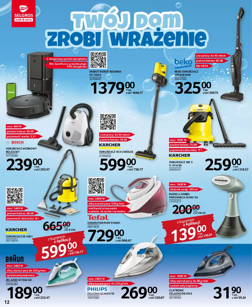 Gazetka promocyjna Selgros - Katalog Sprzątanie - ważna 03.11 do 16.11.2022 - strona 12 - produkty: Beko, Generator pary, IRobot, Odkurzacz, Orka, Parownica, Robot, Roomba, Top