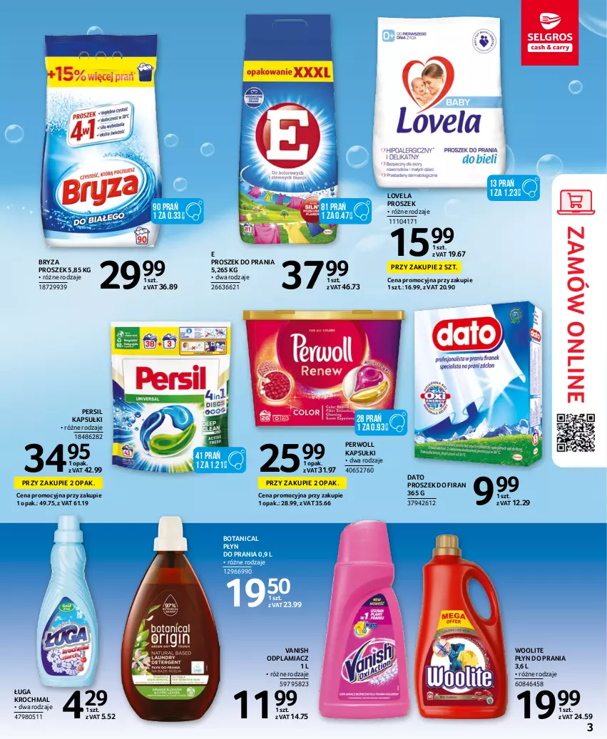 Gazetka promocyjna Selgros - Katalog Sprzątanie - ważna 03.11 do 16.11.2022 - strona 3 - produkty: Bryza, Lovela, Odplamiacz, Persil, Perwoll, Płyn do prania, Proszek do prania, Vanish, Woolite