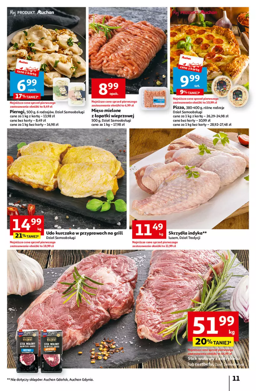 Gazetka promocyjna Auchan - Gazetka Tanie Zakupy Hipermarket Auchan - ważna 27.07 do 02.08.2023 - strona 11 - produkty: Grill, Kurczak, LG, Mięso, Mięso mielone, Pierogi, Pizza, Rostbef