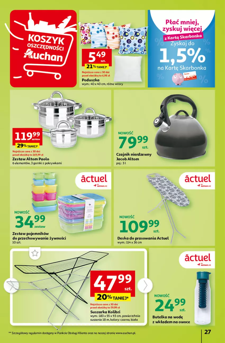 Gazetka promocyjna Auchan - Gazetka Tanie Zakupy Hipermarket Auchan - ważna 27.07 do 02.08.2023 - strona 27 - produkty: Czajnik, Deska do prasowania, Owoce, Poduszka, Pojemnik, Suszarka