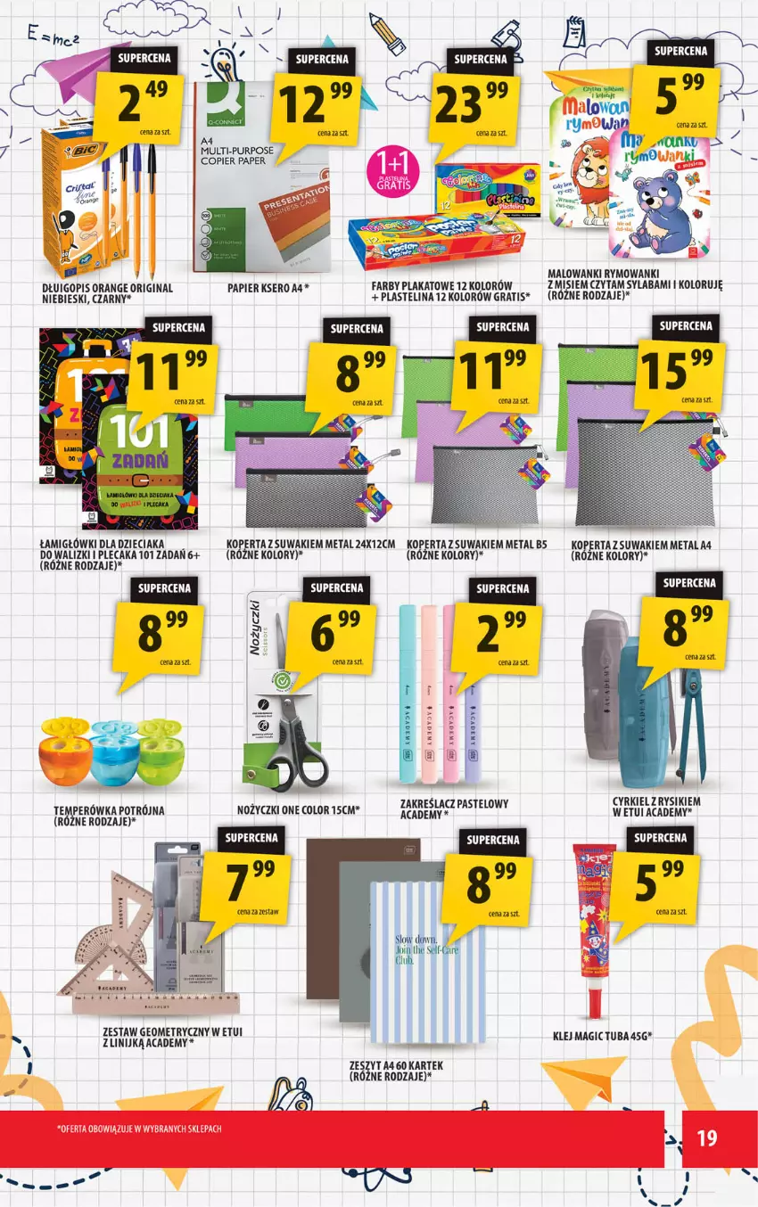 Gazetka promocyjna Arhelan - Gazetka - ważna 28.08 do 06.09.2026 - strona 19 - produkty: Długopis, Dzieci, Fa, Gin, Gra, Klej, Noż, Nożyczki, Papier, Plastelina, Plecak, Pur, Ser