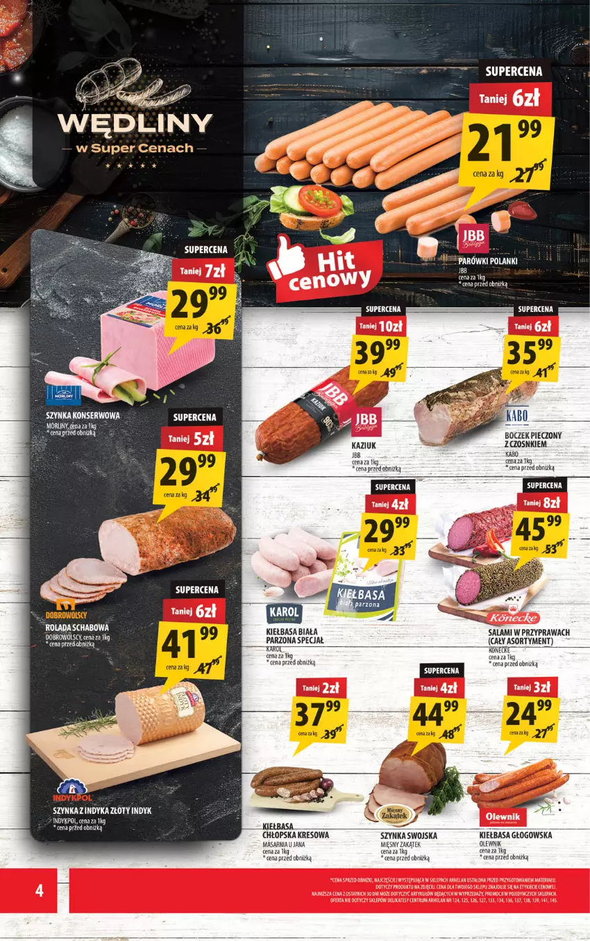 Gazetka promocyjna Arhelan - Gazetka - ważna 28.08 do 06.09.2026 - strona 4 - produkty: Boczek, Boczek pieczony, Kiełbasa, Kiełbasa biała, Kiełbasa głogowska, Lanki, Olewnik, Parówki, Piec, Rum, Salami, Szynka