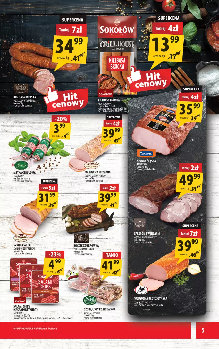 Gazetka promocyjna Arhelan - Gazetka - ważna 28.08 do 06.09.2026 - strona 5 - produkty: Boczek, Fa, Grill, Kiełbasa, Kiełbasa wiejska, Piec, Polędwica, Salami, Sok, Sokołów, STP, Szynka