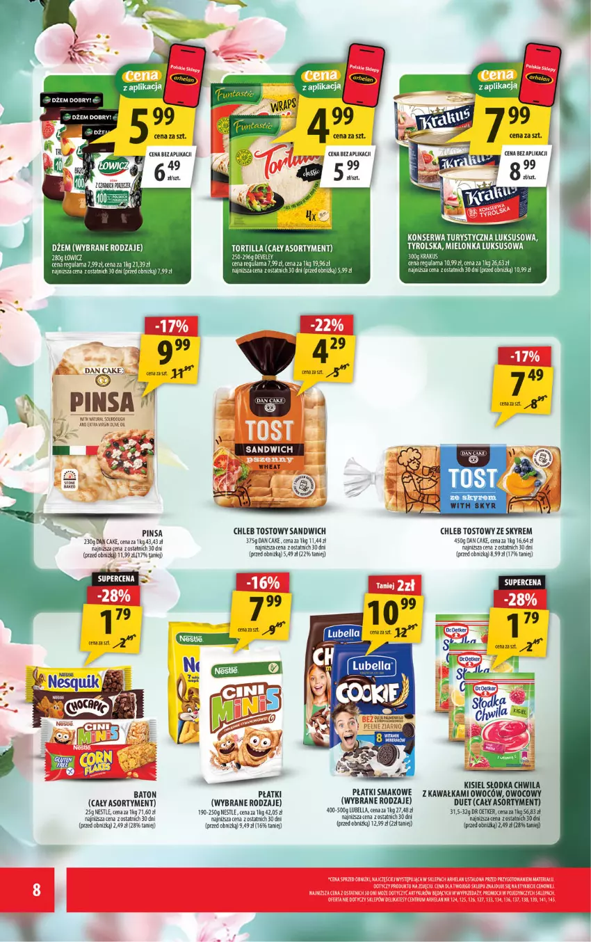 Gazetka promocyjna Arhelan - Gazetka - ważna 28.08 do 06.09.2026 - strona 8 - produkty: Baton, Bell, Bella, Chleb, Chleb tostowy, Dan Cake, Dżem, Gin, Kawa, Kisiel, Konserwa turystyczna, Krakus, Lubella, Rum, Ser, Słodka Chwila, Tortilla