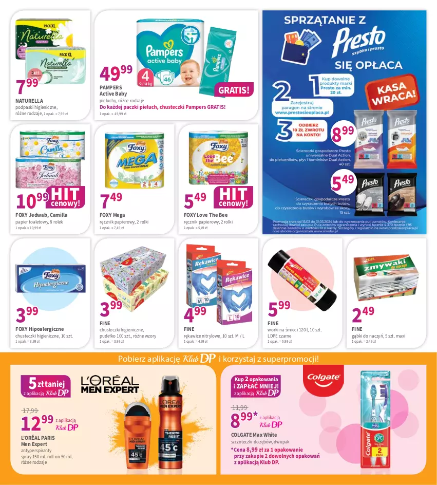 Gazetka promocyjna Drogerie Polskie - Gazetka - ważna 08.03 do 31.03.2024 - strona 6 - produkty: Antyperspirant, Chusteczki, Colgate, Foxy, Gra, L’Oréal, LG, Naturell, Naturella, Pampers, Papier, Papier toaletowy, Pieluchy, Podpaski, Pudełko, Ręcznik, Rękawice, Rolki, Worki na śmiec, Worki na śmieci