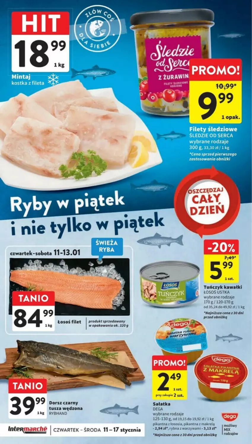 Gazetka promocyjna Intermarche - ważna 11.01 do 17.01.2024 - strona 10 - produkty: Dega, Dorsz, Kawa, Makrelą, Mintaj, Sałat, Sałatka, Ser, Sos, Tuńczyk, Tusz, Warzywa