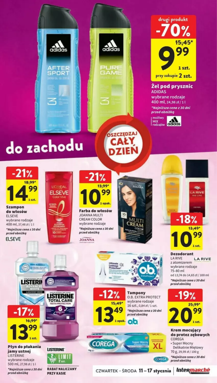 Gazetka promocyjna Intermarche - ważna 11.01 do 17.01.2024 - strona 29 - produkty: Corega, Dezodorant, Elseve, Fa, Farba do włosów, Joanna, La Rive, Listerine, O.B., Płyn do płukania, Szampon, Tampony