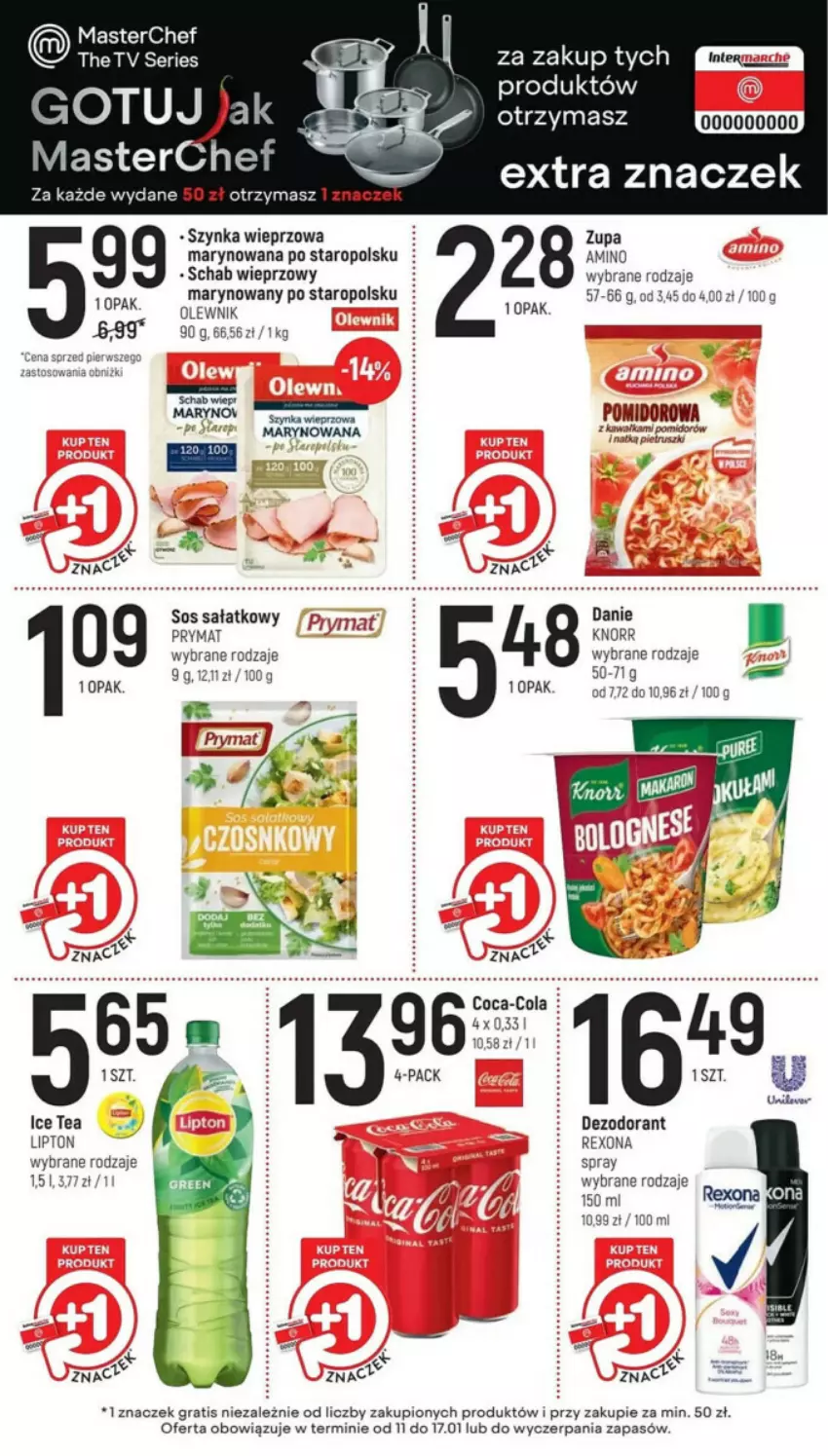 Gazetka promocyjna Intermarche - ważna 11.01 do 17.01.2024 - strona 37 - produkty: Coca-Cola, Dezodorant, Gra, Kawa, Knorr, Lipton, Olewnik, Prymat, Rexona, Sałat, Schab wieprzowy, Ser, Sos, Szynka, Szynka wieprzowa, Zupa