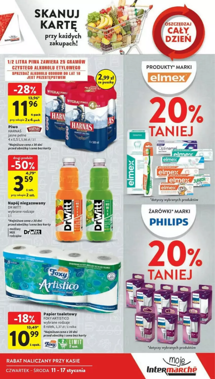 Gazetka promocyjna Intermarche - ważna 11.01 do 17.01.2024 - strona 40 - produkty: Foxy, Harnaś, Napój, Napój niegazowany, Papier, Papier toaletowy, Philips, Piwo