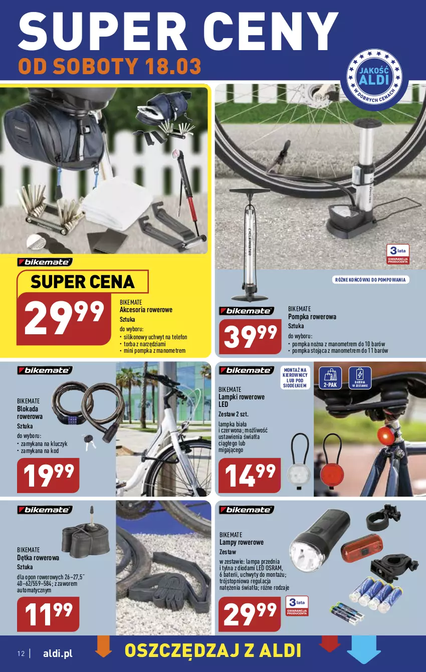 Gazetka promocyjna Aldi - COŚ na przyszły tydzień - ważna 15.03 do 18.03.2023 - strona 12 - produkty: Bateria, Lampa, Noż, Pompka, Rower, Telefon, Top, Torba, Uchwyty