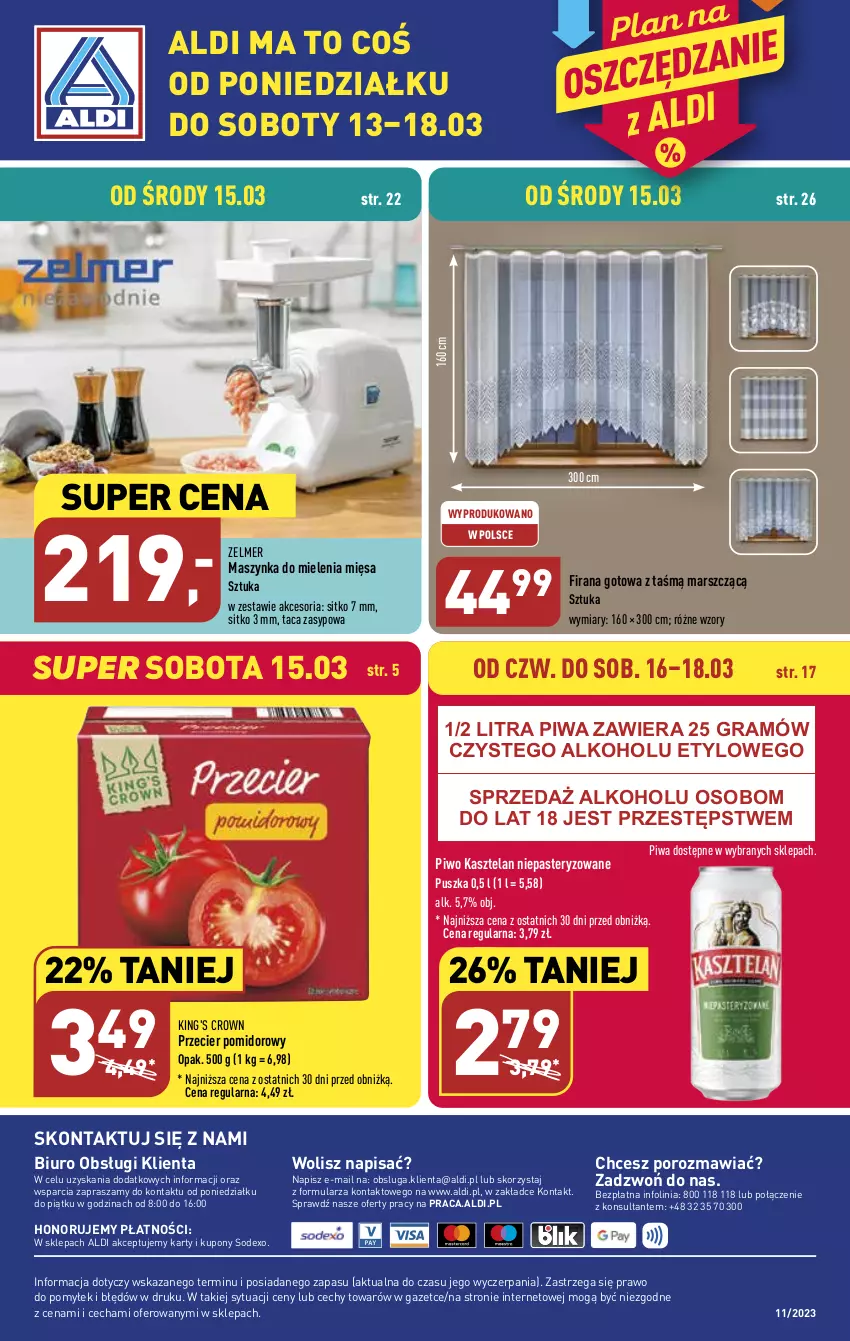 Gazetka promocyjna Aldi - COŚ na przyszły tydzień - ważna 15.03 do 18.03.2023 - strona 14 - produkty: Biuro, Firana, Gra, Kasztelan, Mars, Maszynka, Maszynka do mielenia, O nas, Piwa, Piwo, Por, Sitko, Szynka, Taca, Zelmer