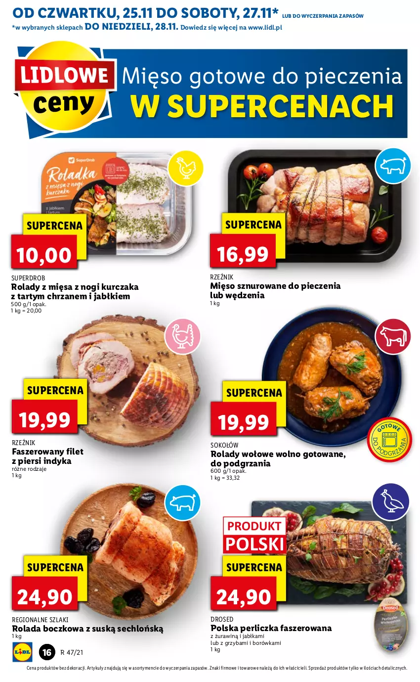 Gazetka promocyjna Lidl - GAZETKA OD 25.11 DO 28.11 - ważna 25.11 do 28.11.2021 - strona 16 - produkty: Borówka, Chrzan, Fa, Filet z piersi indyka, Jabłka, Kurczak, Mięso, Perliczka, Piec, Rolada, Sok, Sokołów