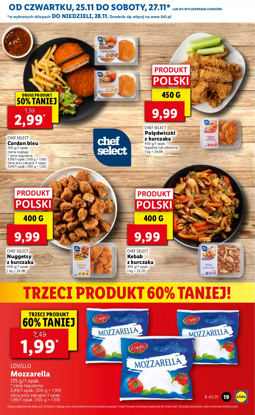 Gazetka promocyjna Lidl - GAZETKA OD 25.11 DO 28.11 - ważna 25.11 do 28.11.2021 - strona 19 - produkty: Cordon Bleu, Kebab, Kebab z kurczaka, Kurczak, Lovi, Mozzarella, Polędwiczki z kurczaka