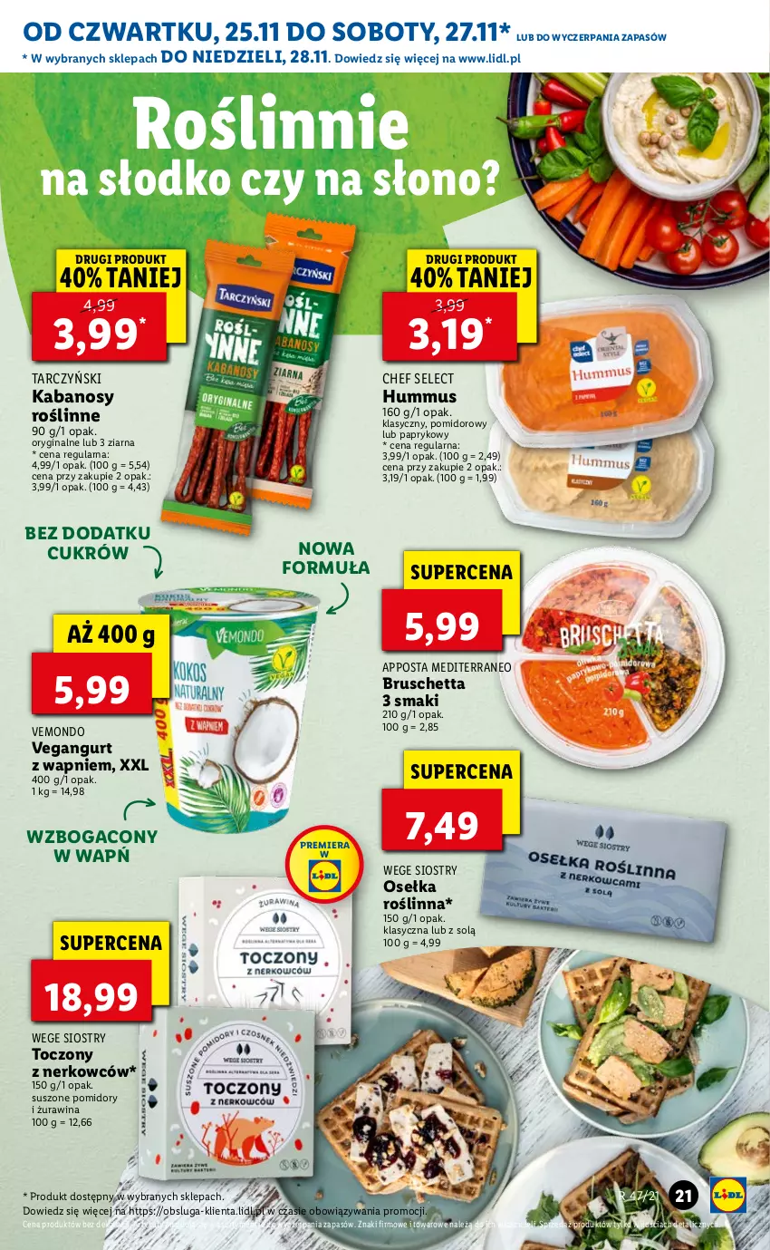 Gazetka promocyjna Lidl - GAZETKA OD 25.11 DO 28.11 - ważna 25.11 do 28.11.2021 - strona 21 - produkty: Gin, Hummus, Kabanos, Mus, Pomidory, Suszone pomidory, Tarczyński, Vegangurt