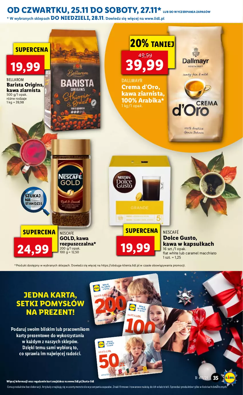 Gazetka promocyjna Lidl - GAZETKA OD 25.11 DO 28.11 - ważna 25.11 do 28.11.2021 - strona 35 - produkty: Bell, Bella, Chia, Dallmayr, Dolce Gusto, Gin, Kawa, Kawa rozpuszczalna, Kawa ziarnista, Nescafé