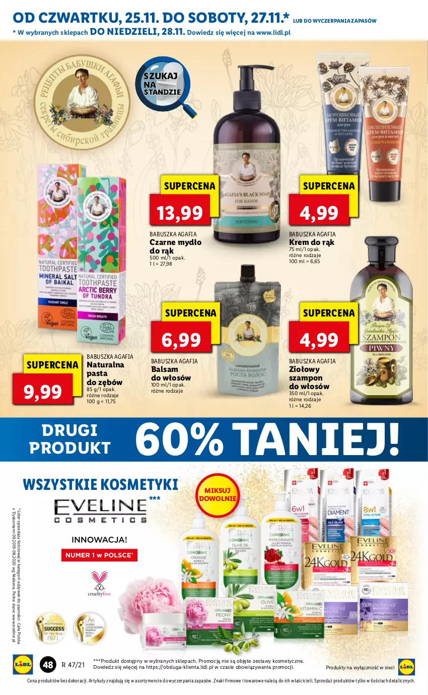 Gazetka promocyjna Lidl - GAZETKA OD 25.11 DO 28.11 - ważna 25.11 do 28.11.2021 - strona 48 - produkty: Eveline, Krem do rąk, Mydło, Pasta do zębów, Szampon