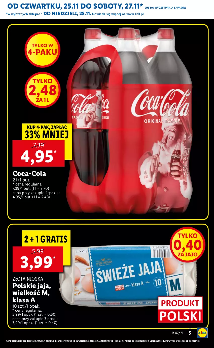 Gazetka promocyjna Lidl - GAZETKA OD 25.11 DO 28.11 - ważna 25.11 do 28.11.2021 - strona 5 - produkty: Coca-Cola, Gra, Jaja