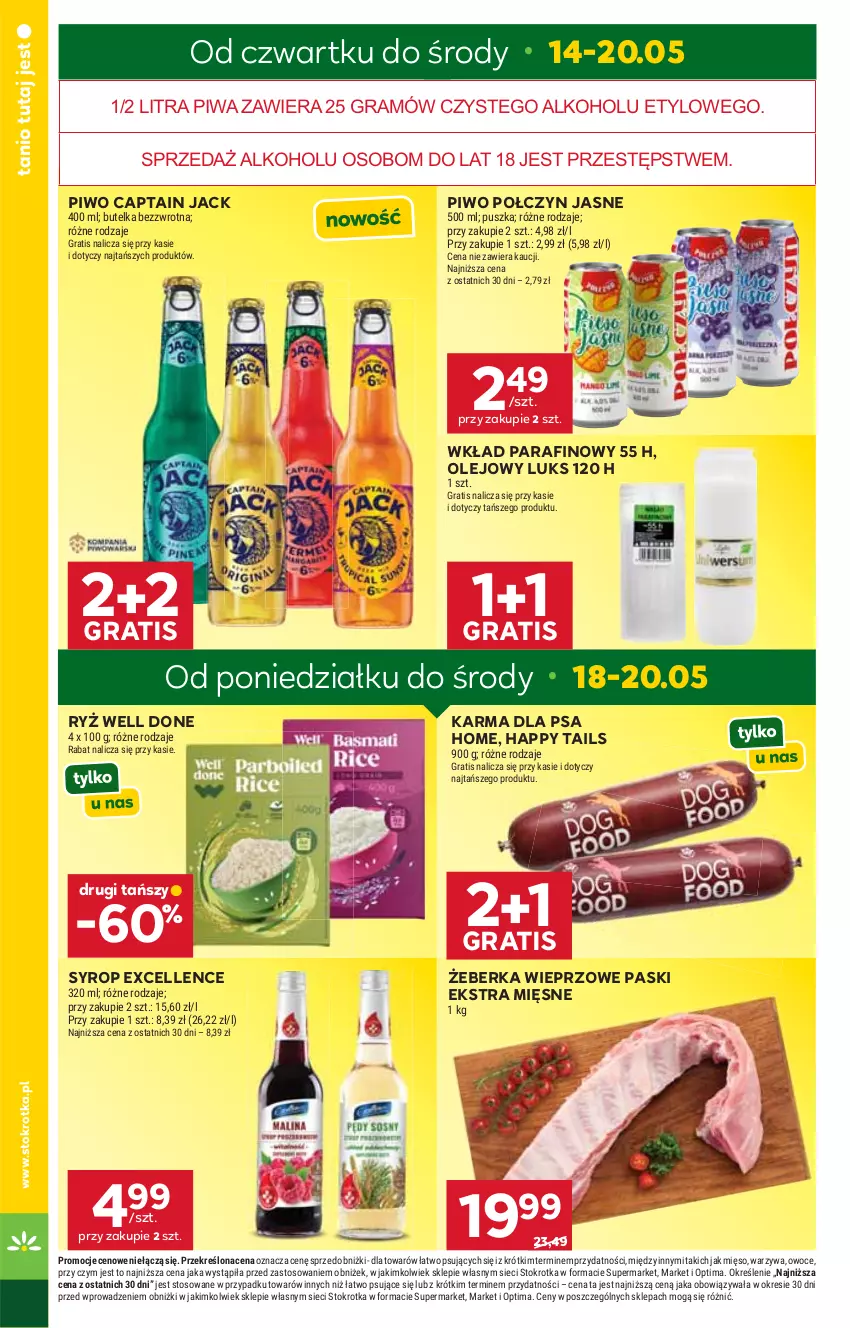 Gazetka promocyjna Stokrotka - Supermarket - ważna 14.05 do 20.05.2026 - strona 4 - produkty: Captain Jack, Gra, Mięso, Olej, Optima, Owoce, Piwa, Piwo, Ryż, Syrop, Warzywa