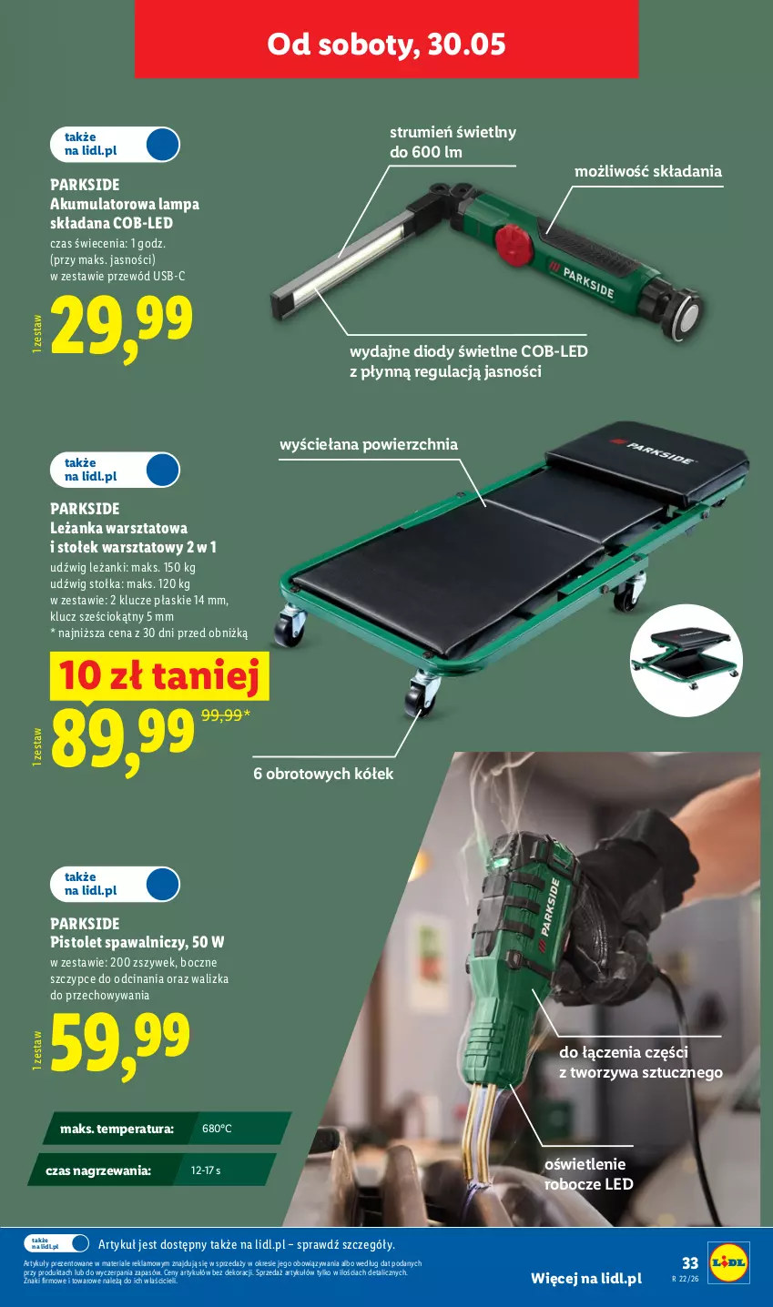 Gazetka promocyjna Lidl - Katalog ważny od 25.05 - ważna 25.05 do 30.05.2026 - strona 43 - produkty: Akumulator, Dźwig, Klucze płaskie, Lampa, Leżanka, Parkside, Pistolet, Przewód, Rum, Stołek, Szczypce, Walizka