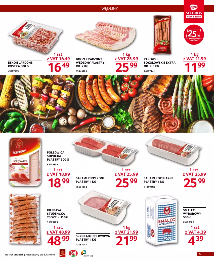 Gazetka promocyjna Selgros - Dla gastronomii - ważna 28.07 do 10.08.2022 - strona 5 - produkty: Beko, Boczek, Kiełbasa, Parówki, Polędwica, Salami, Ser, Smalec, Sok, Szynka, Szynka konserwowa