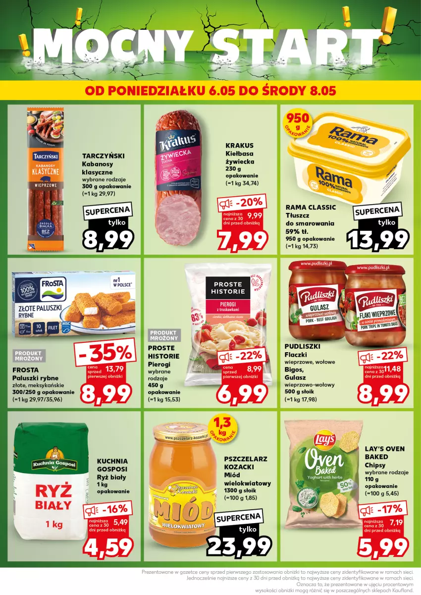 Gazetka promocyjna Kaufland - Kaufland - ważna 06.05 do 08.05.2024 - strona 4 - produkty: Bigos, Chipsy, Frosta, Kabanos, Kuchnia, Paluszki rybne, Pierogi, Por, Pudliszki, Rama, Ryż, Ryż biały, Tarczyński