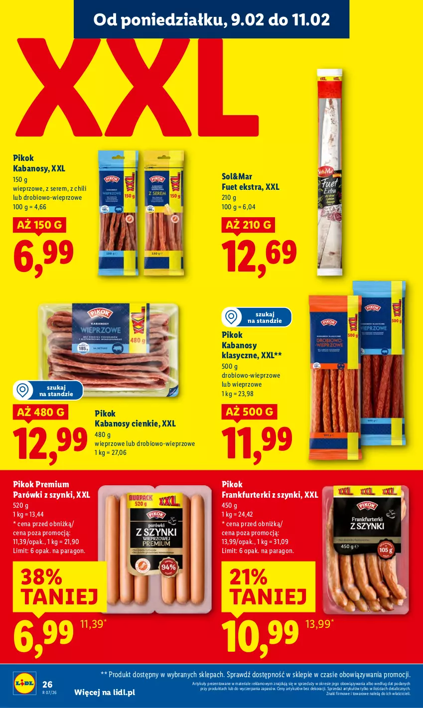 Gazetka promocyjna Lidl - GAZETKA - ważna 09.02 do 11.02.2026 - strona 26 - produkty: Frankfurterki, Kabanos, Parówki, Parówki z szynki, PIKOK, Ser